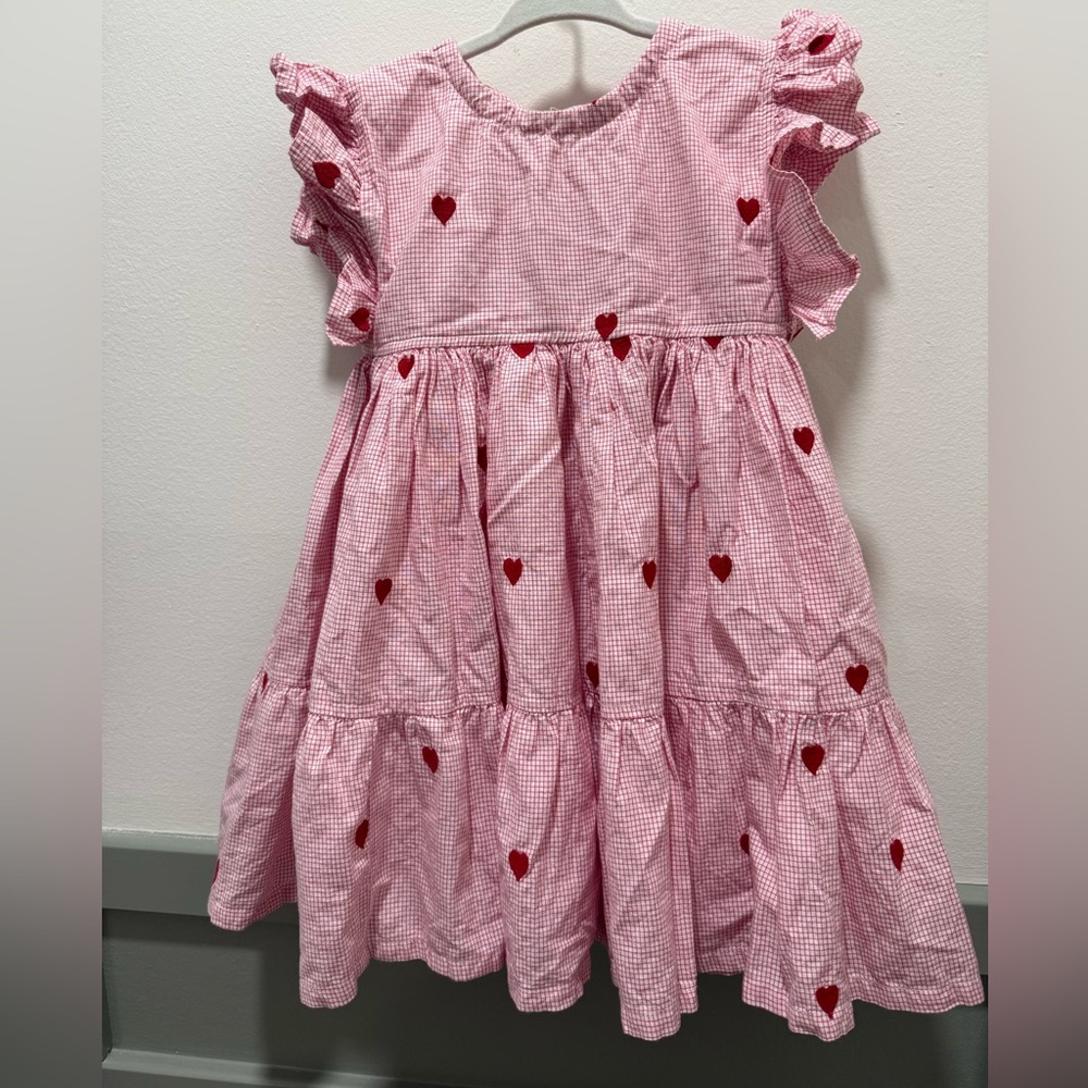 Pink Chicken Pink Checkered Dress with Red Heart Accents